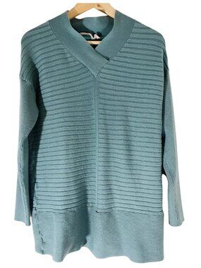 Boheme Anthropologie Sweater Dusty Teal Ribbed Long Sleeve V-Neck Pullover S